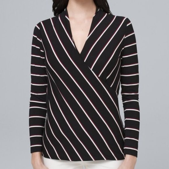 White House Black Market Tops - WHITE HOUSE BLACK MARKET Striped Surplice Wrap Top